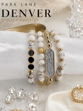 Park Lane Women’s Denver 4 Piece Stretch Bracelet Set White Gold Boho Chic NIB